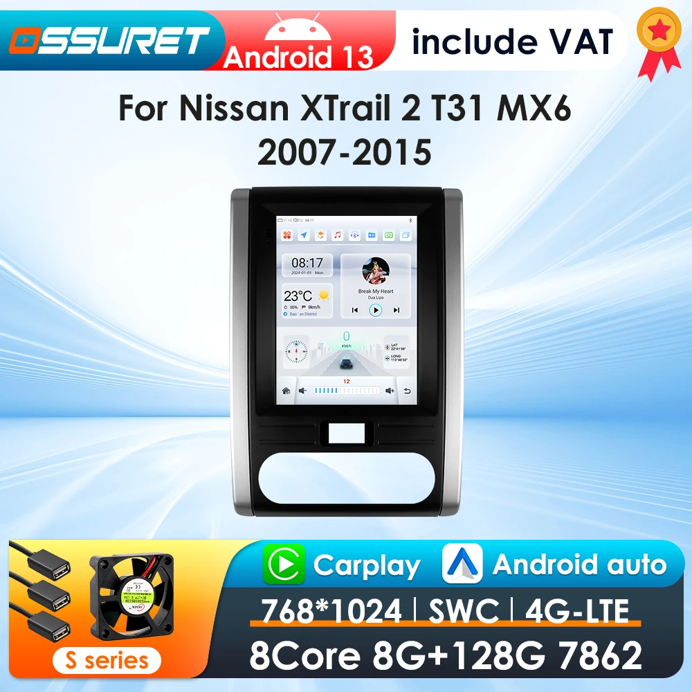 ossuret 9.7 ''android 13 Autoradio für Nissan X-Trail X Trail 2 t31 mx6 2014-2018 Multimedia Stereo 2din vertikales Bildschirm Carplay