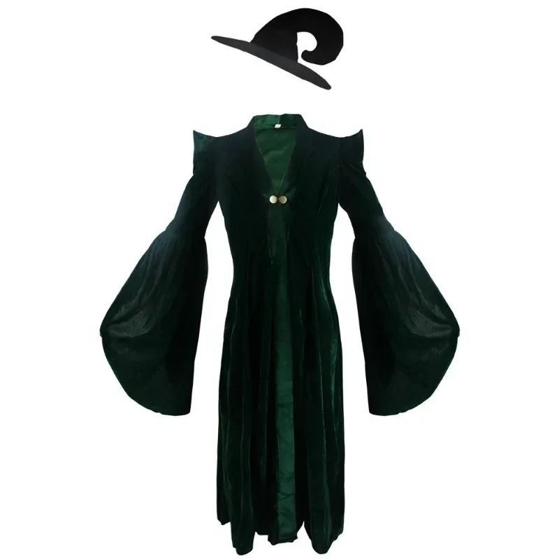 Minerva McGonagall Professor Costume Hogwarts School Witchcraft Wizard Magic Gown Robe Gothic Dress Women Halloween Witch Outfit