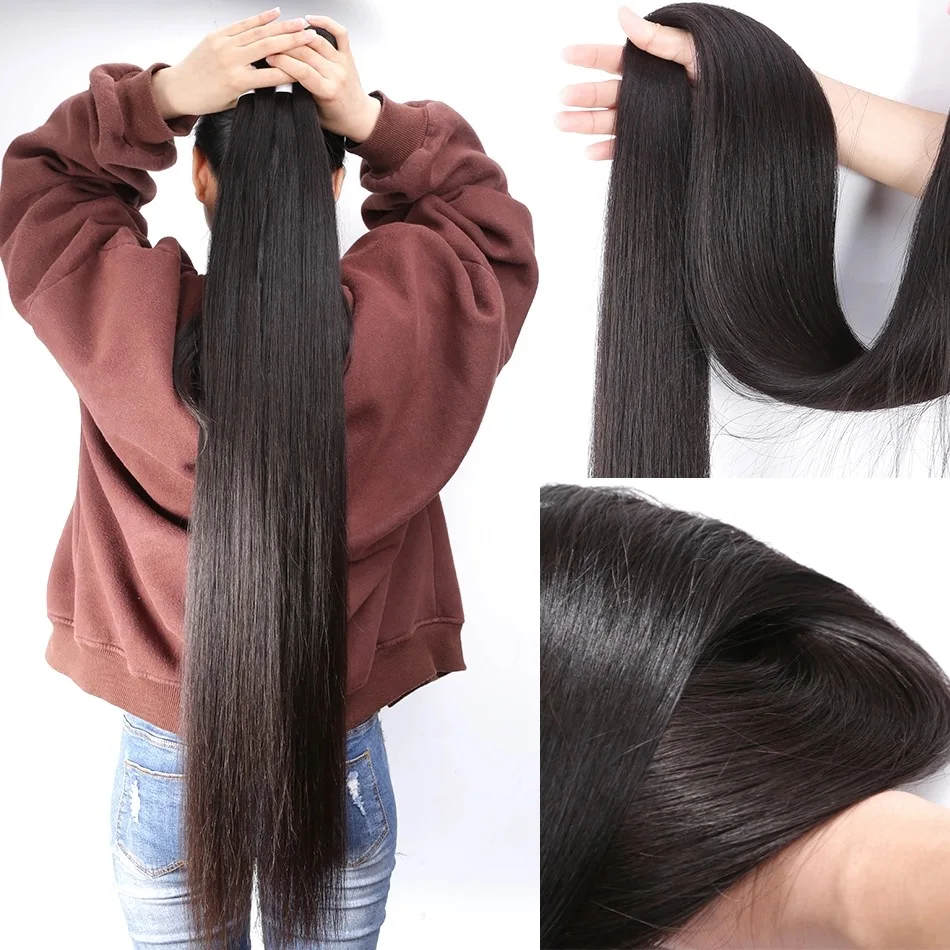 50inch Straight Human Hair Bundles 10A Raw Hair Weave Bundles Silky Straight Human Hair Extensions  38 40inch Remy Human Hair