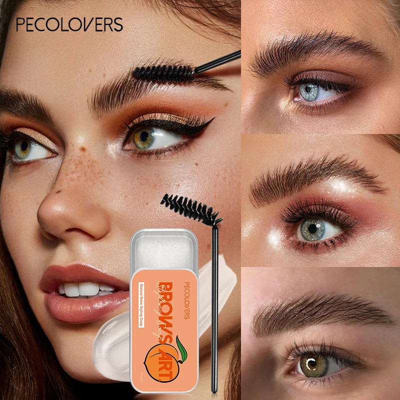 PECOLOVERS Eyebrow Styling Gel Brows Wax Sculpt Soap Waterproof Long-Lasting 3D Feathery Wild Brow Styling Makeup Eyebrow