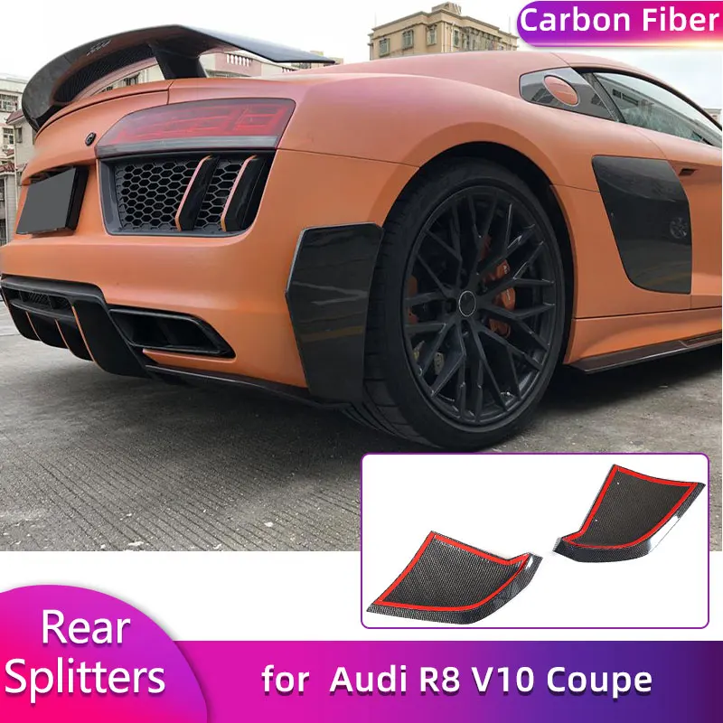 Полностью карбоновые сплиттеры-накладки на задний бампер для Audi R8 V10 Coupe Convertible 2016-2018, гоночные задние канарды, защитные элементы кузова