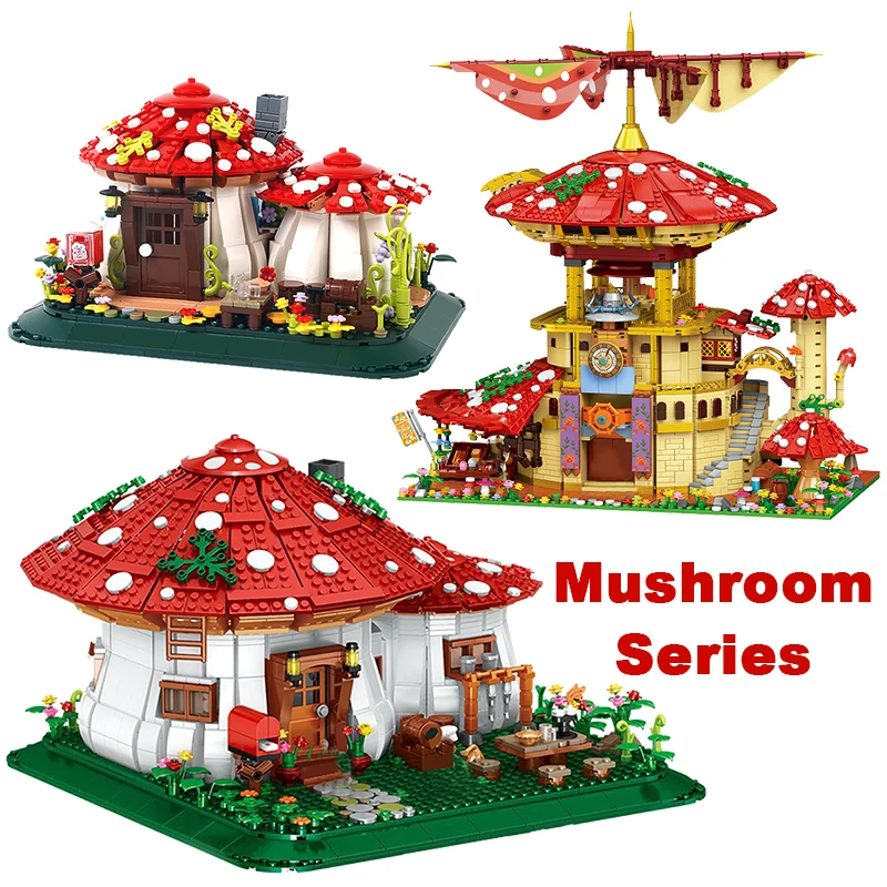 

Креативные сказочные грибные домики, строительные блоки, деревня Рейши, отель, архитектура, микросборка, кирпичи, игрушка в подарок для девочки