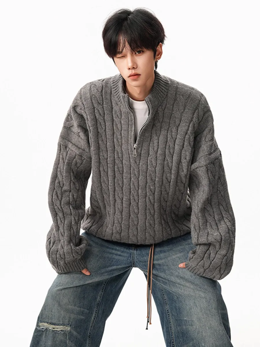 

Мужской вязаный свитер свободного кроя с высоким воротником на молнии до середины груди из полиэфирного волокна для осени и зимы: модный, повседневный, для прогулок по городу, свиданий, кемпинга и путешествий