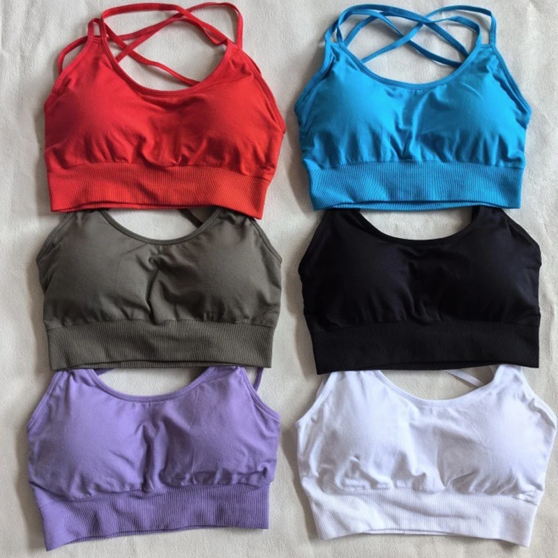 Virtue Bezszwowy biustonosz sportowy dla kobiet bez pleców Gym Crop Top Średni wpływ Wyściełane biustonosze do jogi Strappy Push Up Fitness