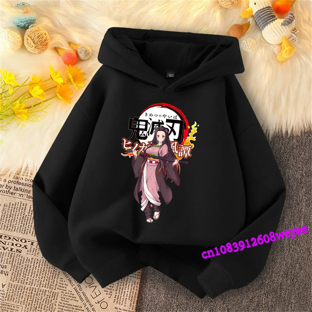 Demon Slayer primavera e autunno bambini ragazzi e ragazze con felpa con cappuccio maglione Top stampa cartone animato abbigliamento sportivo per