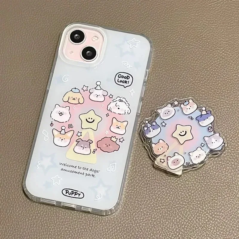 

Luxury pink blue Cat Ferris wheel bracket Soft Case protection for iPhone 16 15 13 12 11 14 Pro Max XS XR 7 8 16 Plus X SE Coque