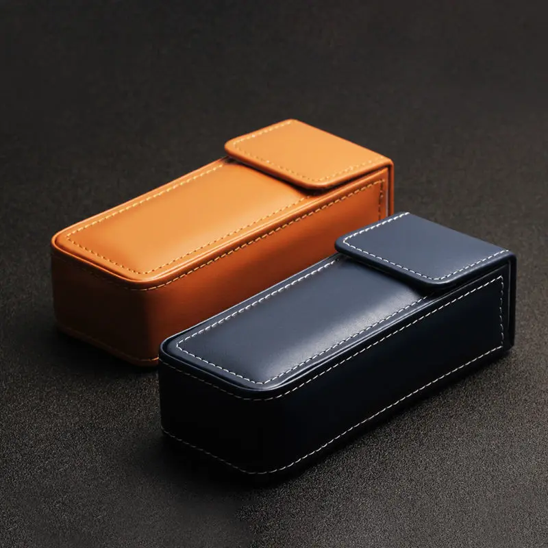 

Japanese High-grade PU Leather Sunglasses Boxes Rectangle Retro Personality Manual Eyewear Case Blue Lyellow