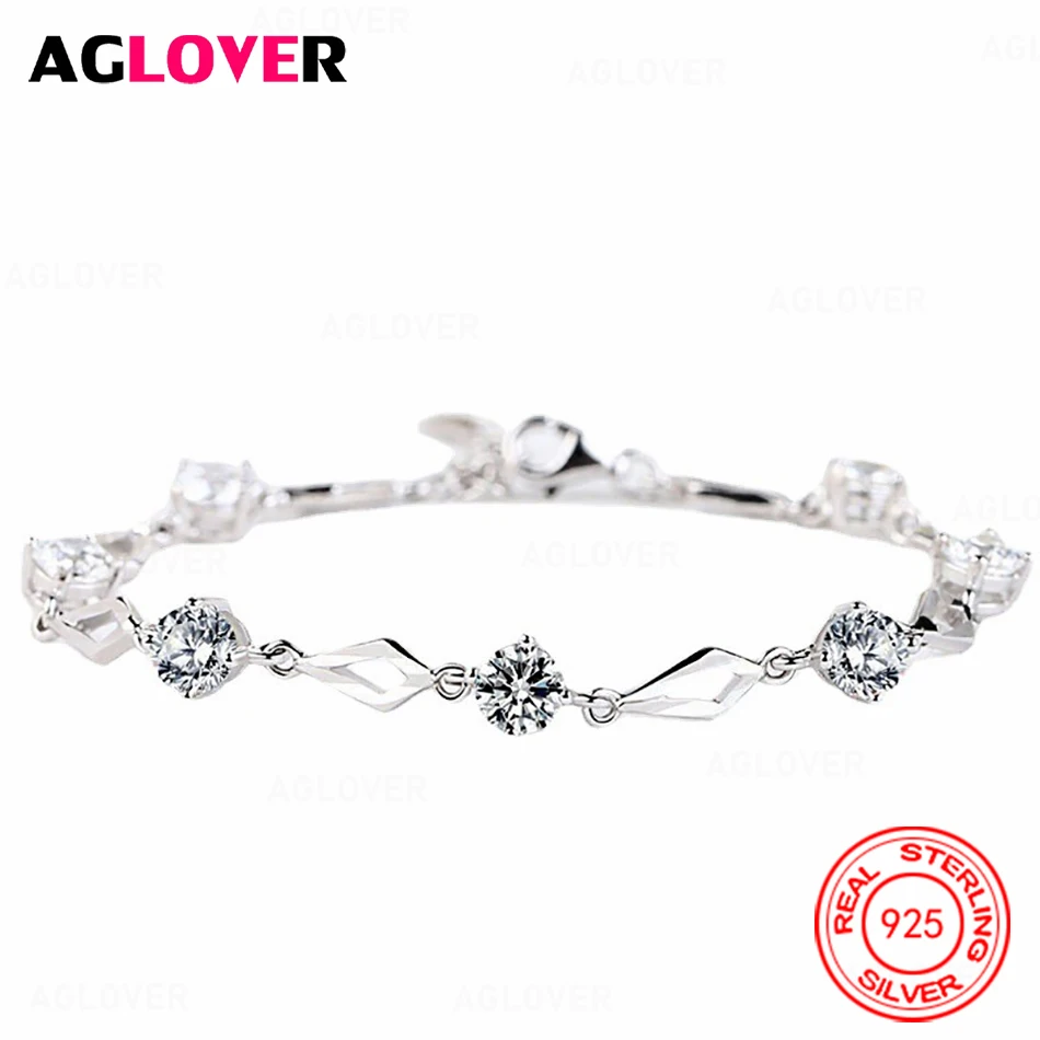 

AGLOVER 925 Sterling Silver Diamond Shaped Zircon Bracelet Women's Exquisite and Elegant Engagement Jewelry