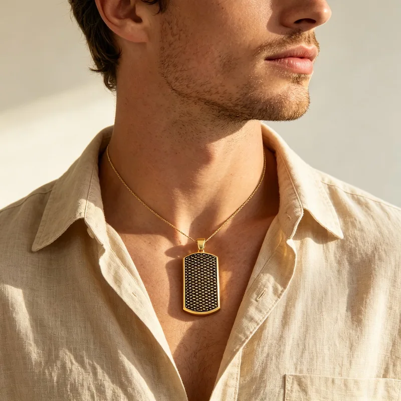 KALEN Trendy Men's Patterned Nameplate Stainless Steel Pendant Necklace Sweatshirt Accessories Fashion Jewelry Boyfriends Gifts