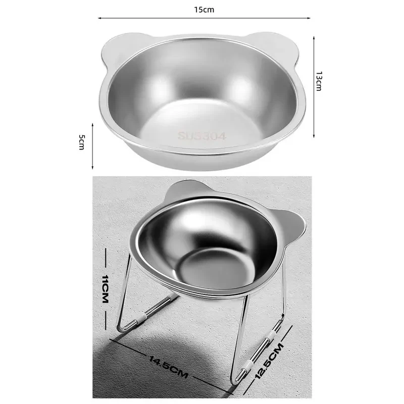 Raised Cat Bowls Tilted Neck Guard Cat Food Bowl 304 Stainless Steel Shatter-resistant Elevated 15° Pet Supplies for Puppy Cat - view 6