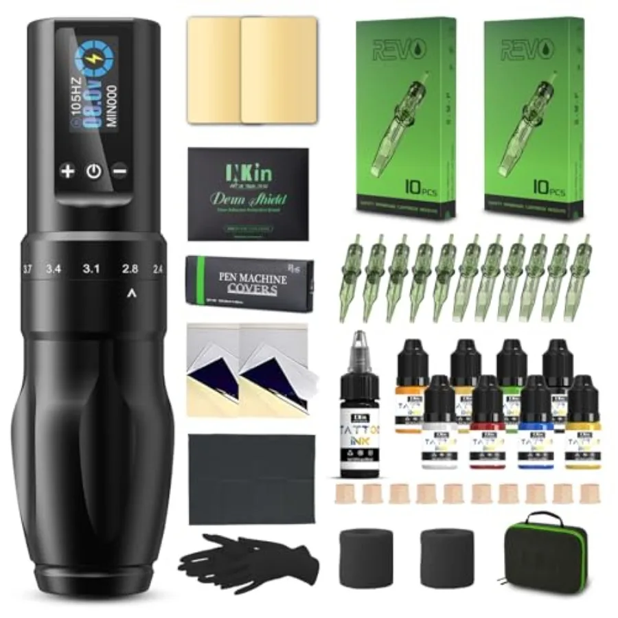 

Tattoo Kit for Beginners Complete Set Wireless Tattoo Machine with 2.0mm-4.0mm Adjustable Stroke Length and 1600mAh Power Suppl