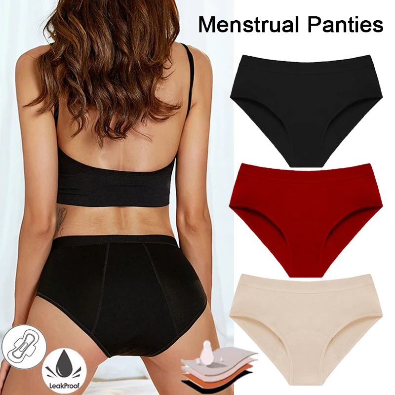 

3Pcs Leak Proof Menstrual Panties Physiological Pants Women Underwear Period Cotton Waterproof Briefs Plus Size Female Lingerie