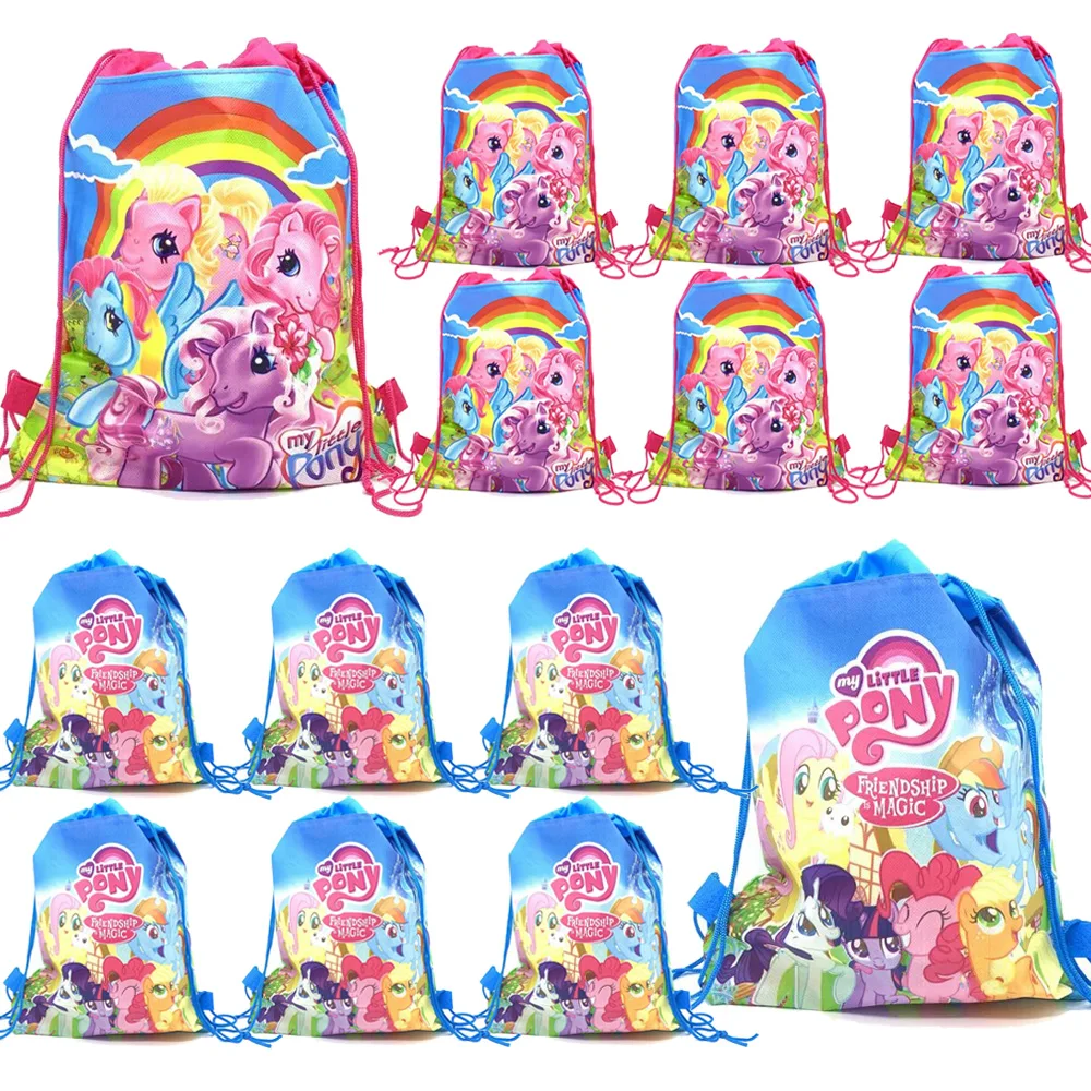 Cartoon Little Pony Birthday Gift Bag Non-woven Drawstring Bag Kids Girl Decor Party Gift Shopping Travel Bags Toy Party Supplie