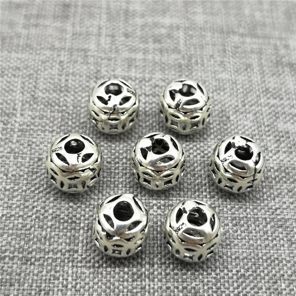 4 Pcs 925 Sterling Silver Overlapping Coin Large Hole Rondelle Beads for Bracelet