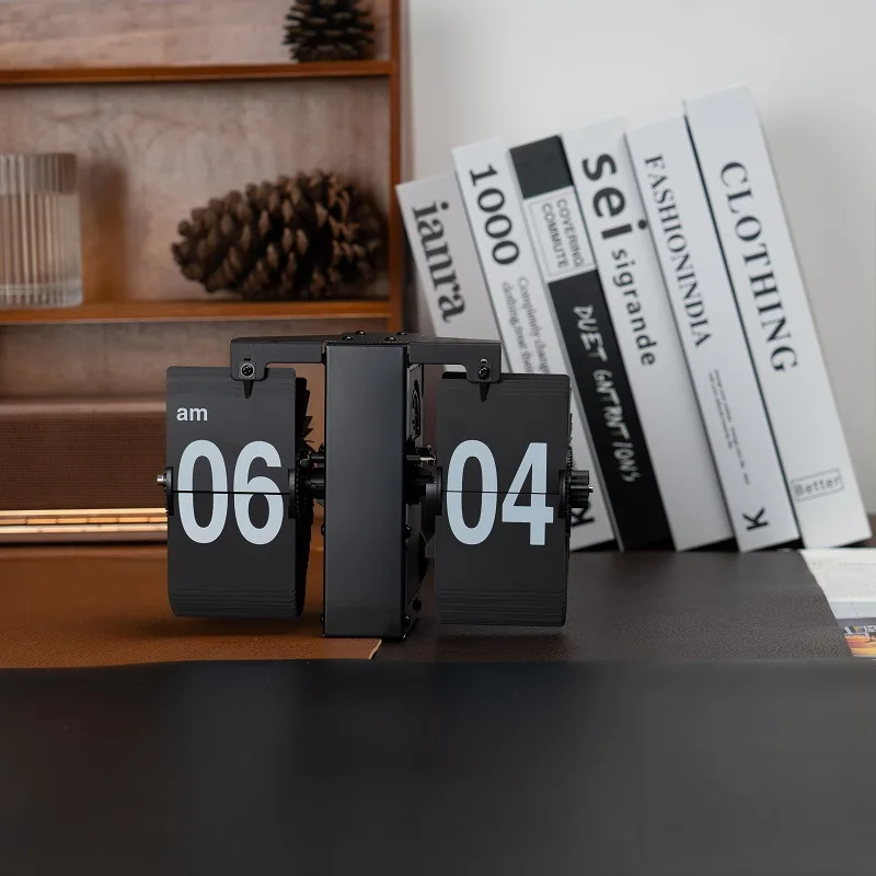 Vintage Flip Clock - Retro Wall/Tabletop Hanging Clock with Movement, Minimalist Design for Living Room, Office & Home Decor