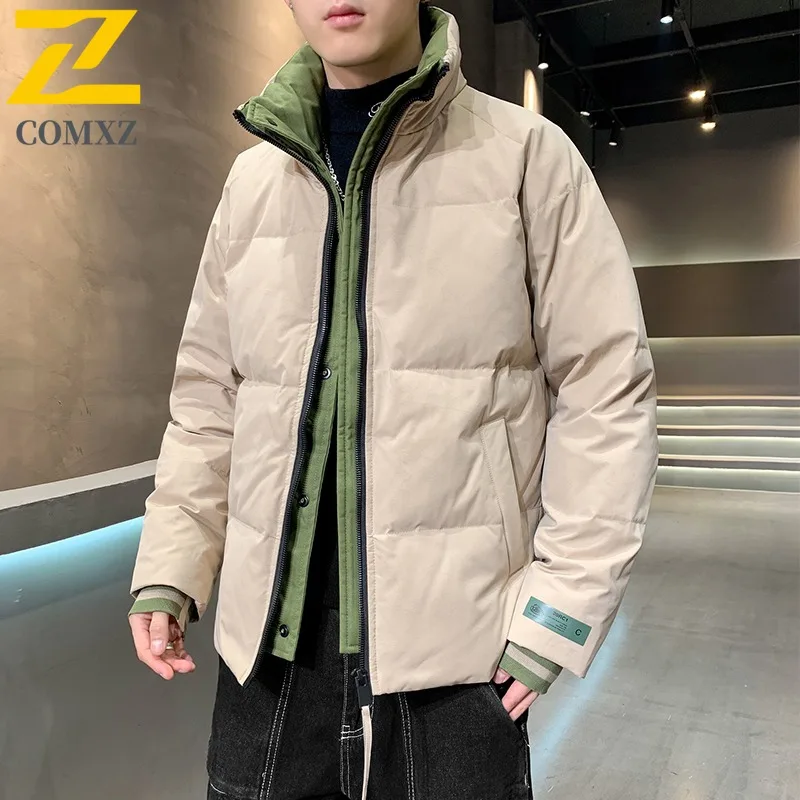 COMXZ Men Cotton-Padded Jacket Thickened Warm Snow Travel Windproof Warm Ski Puffer Jacket Loose Street Classic Winter Jackets
