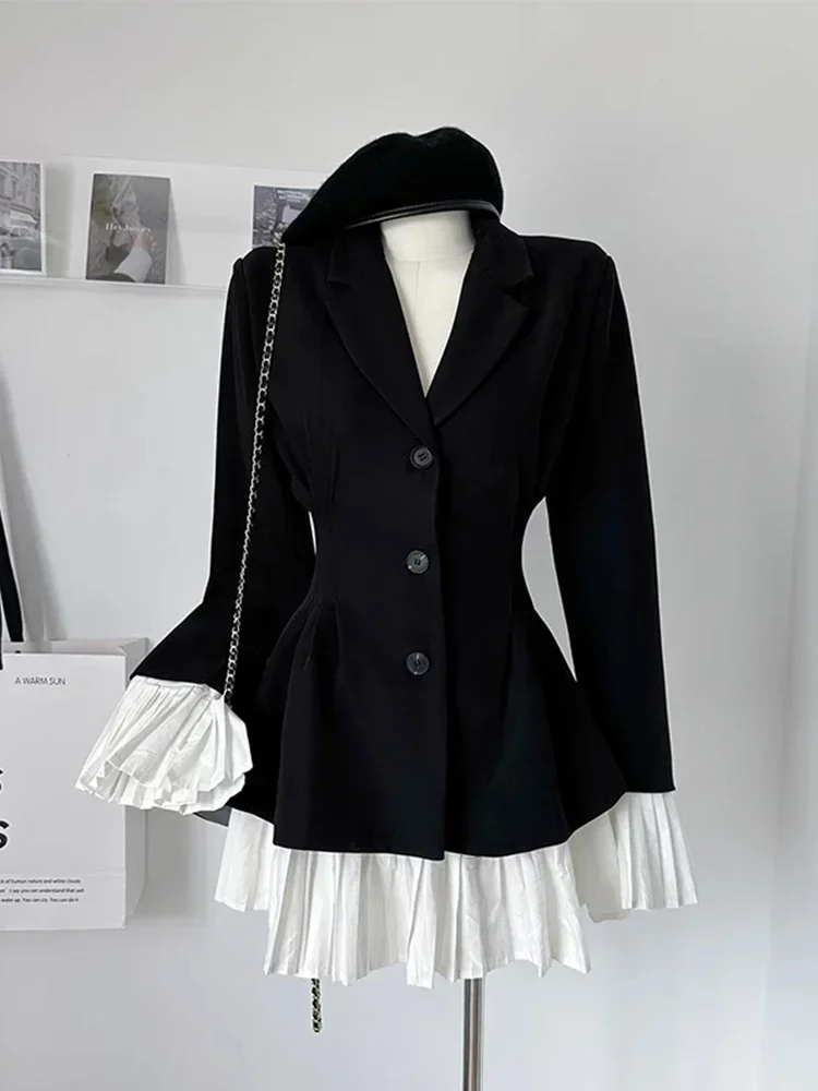 Autumn Winter Women French Retro Patchwork Jacket Blazer Outwear  Aesthetic Old Money Coat Oversize Elegant Formal Occasion