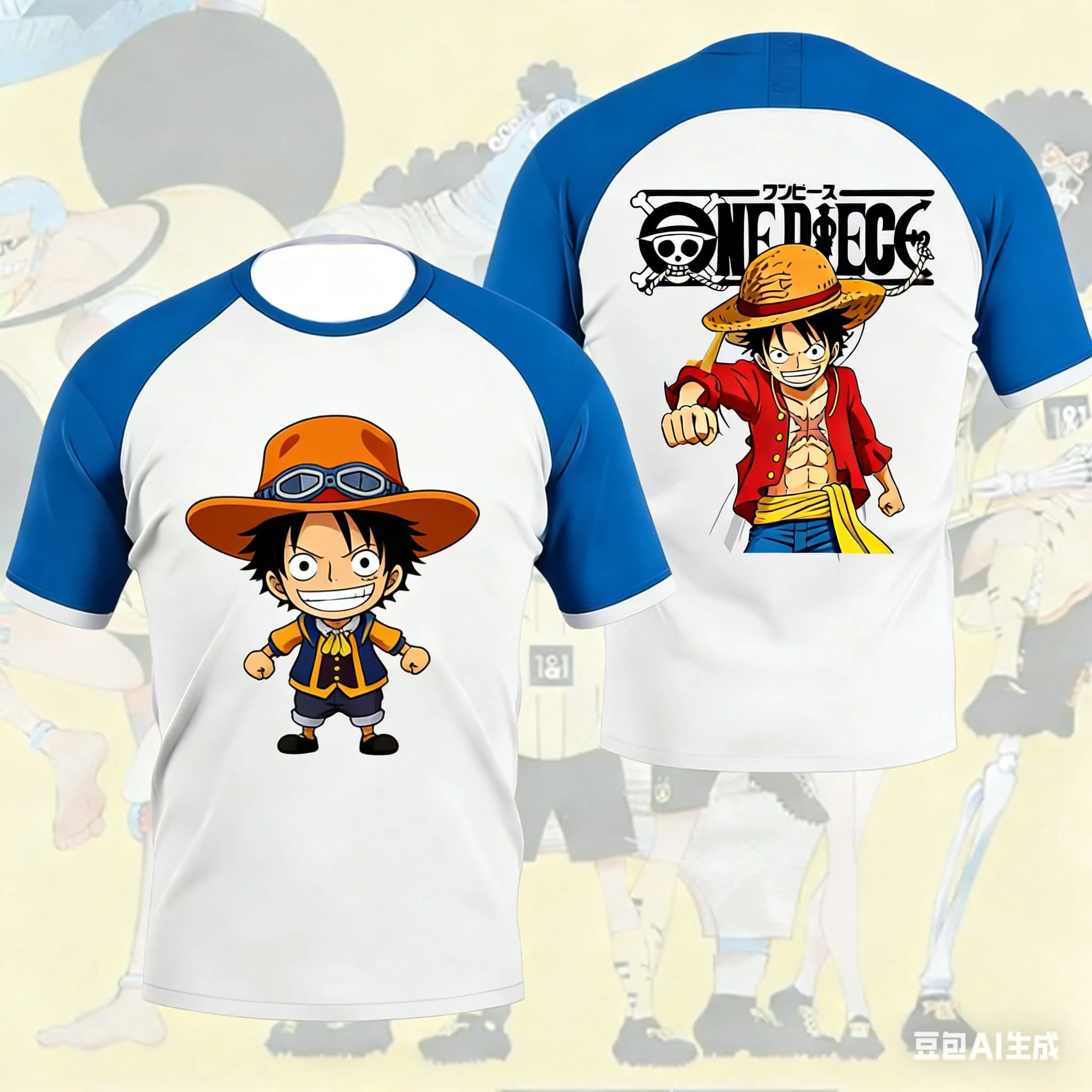 One Piece Monkey D Luffy Ace Anime T-Shirt for Men Women, Straw Hat Pirate Raglan Streetwear Fan Top Summer Children's T-shirt