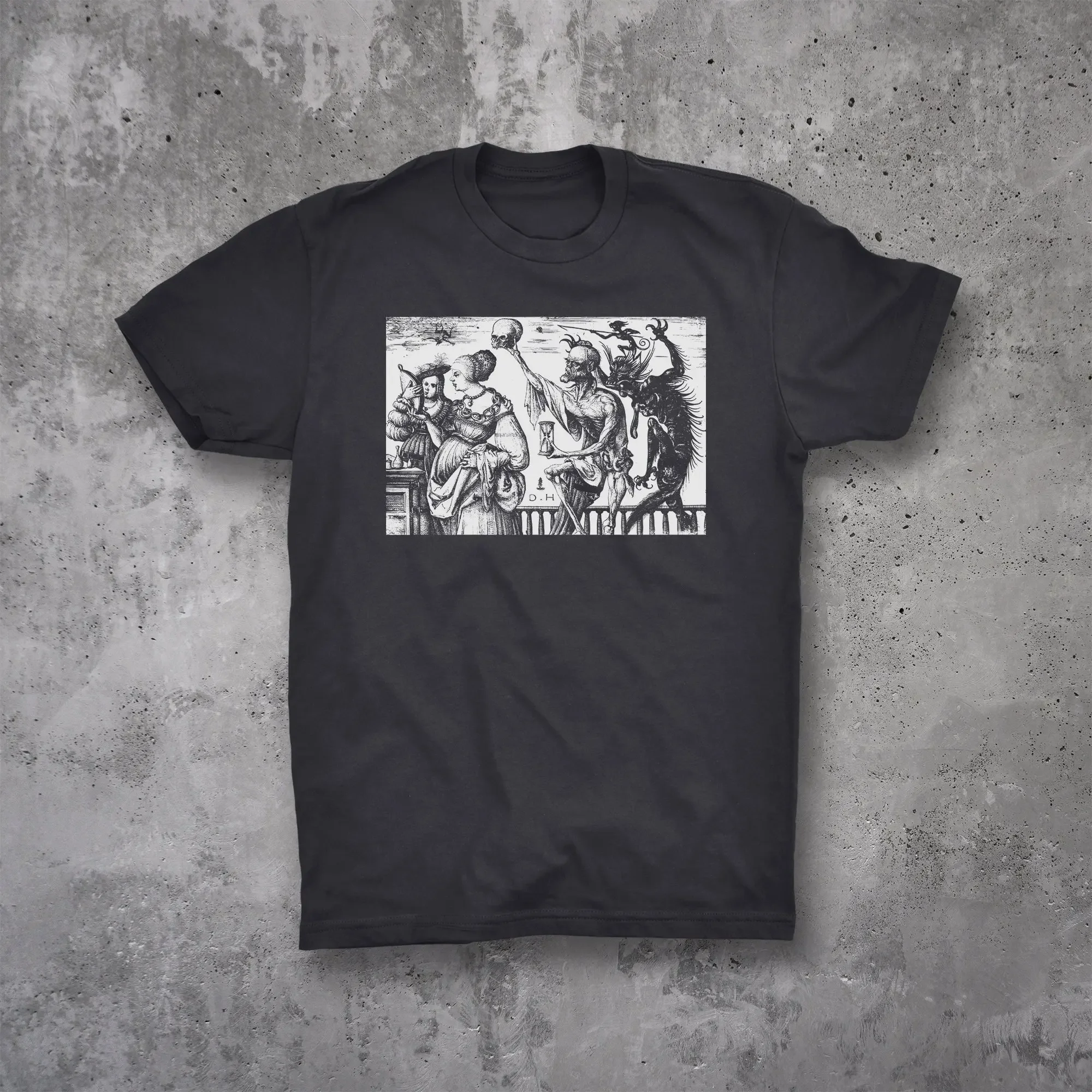 

Death And The Devil Surprising Two Женская футболка Daniel Hopfer 1500 в стиле Ренессанс в готическом стиле