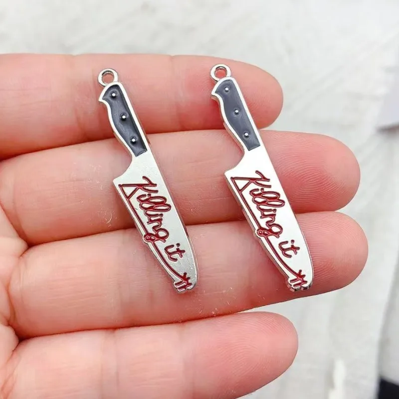 10pcs Enamel Bloody Knife Halloween Charms Cool Dagger Pendant For Earring Bracelet Necklace Jewelry Make Diy Craft Accessories