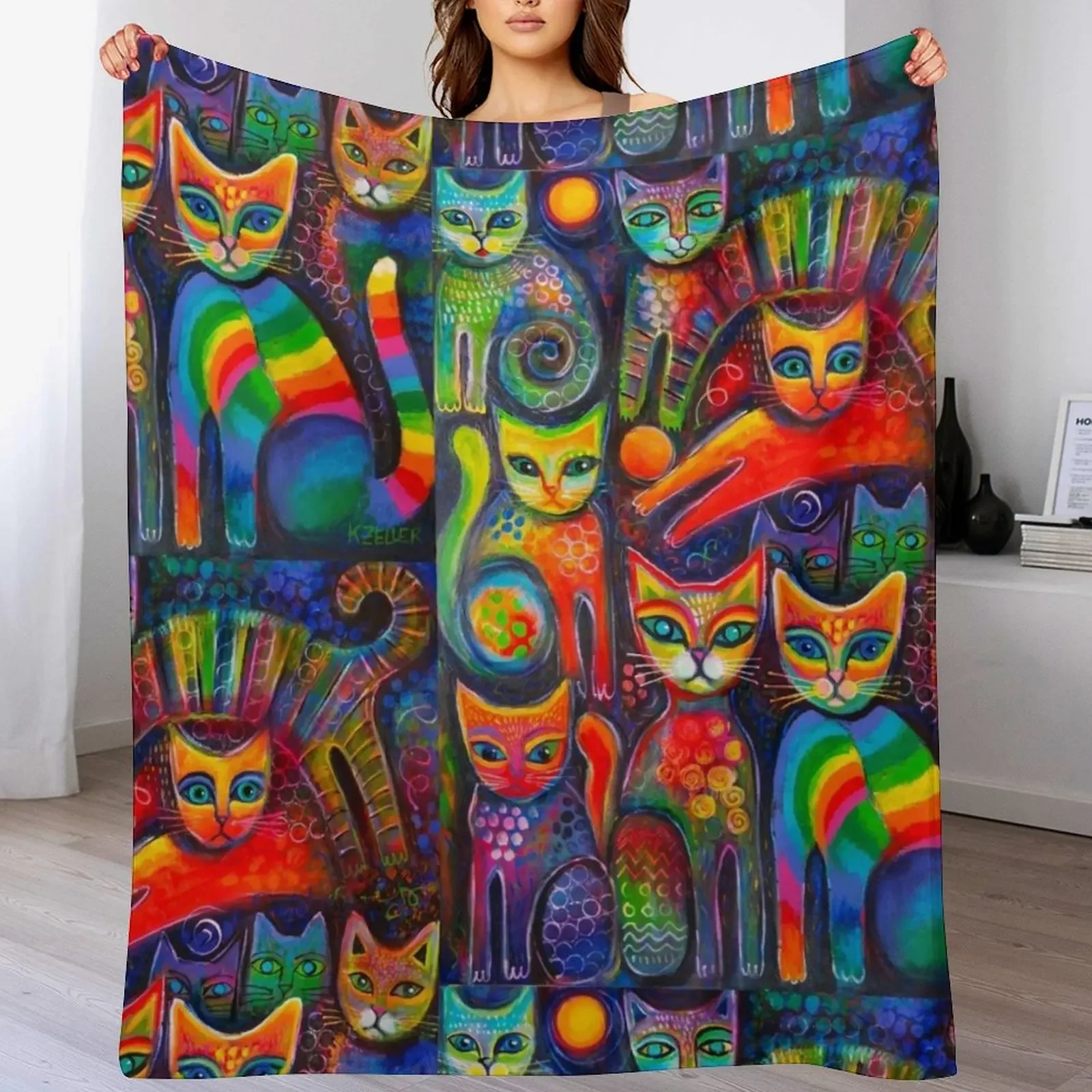 

Rainbow cats acrylics Throw Blanket For Baby For Decorative Sofa Soft Plush Plaid Luxury Brand Blankets