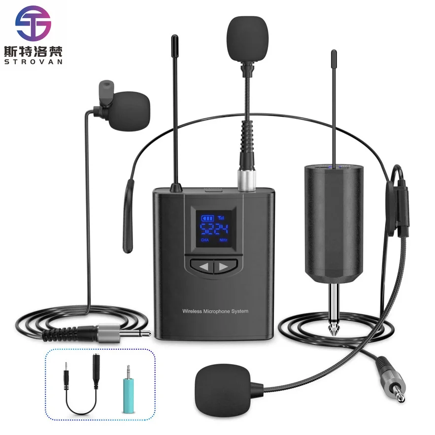 3-in-1 dynamisches kabelloses UHF-Mikrofon-Set/Revers/Handheld, 25 UHF-Kanäle, 50 m Reichweite, leicht und tragbar