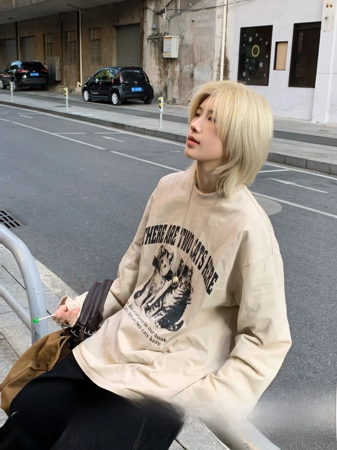 

Retro American Print Long Sleeve T-Shirt round Neck Couple Worn-In Style Cotton Casual Comfortable Women's Sweatshirt