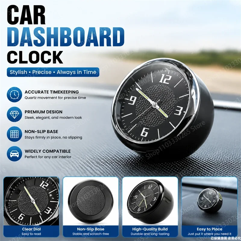 Premium Car Dashboard Clock Quartz Silent Movement Clear Dial Non Slip Base Mini Auto Interior Decor Gift For Most Cars