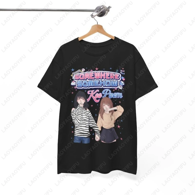 Cute KPop Themed Couple Lovely Casual Tshirt Cartoon Character Print Men Women Cotton Tops SOMEWHERE SOMEHOW KeePeem Design Tees