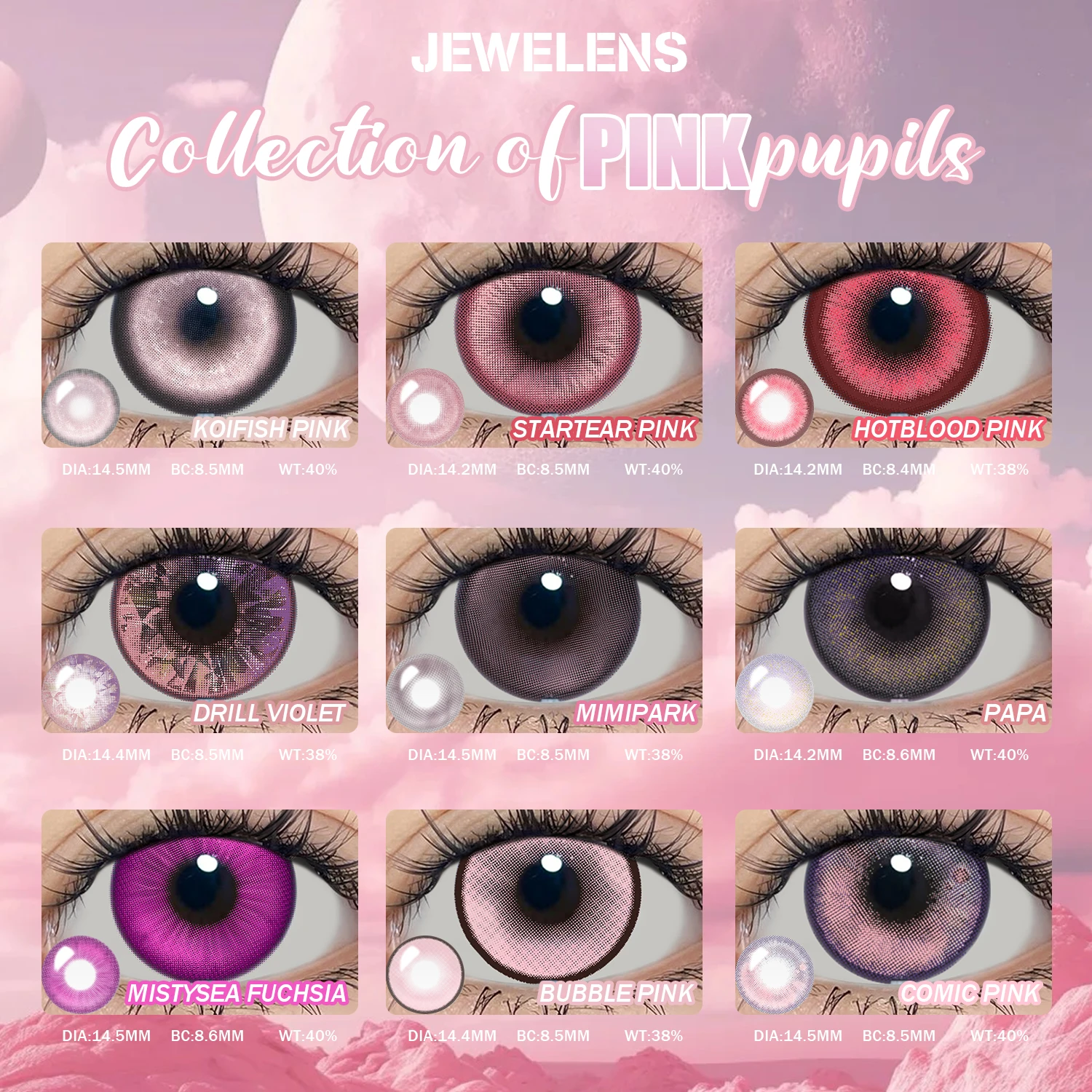 JeweLens Rosa Farbkontakt Koreanische Große Augen Linse Violett Cosplay Kontakte Neu Kommen Make-Up Hohe Qualität Schnelle Lieferung