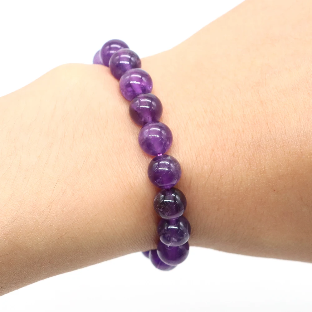 Natural Stone Round Beads Bracelet For Women Men Healing Crystal Amethyst Rose Quartz Aquamarines Jade Elastic Bangle Jewelry