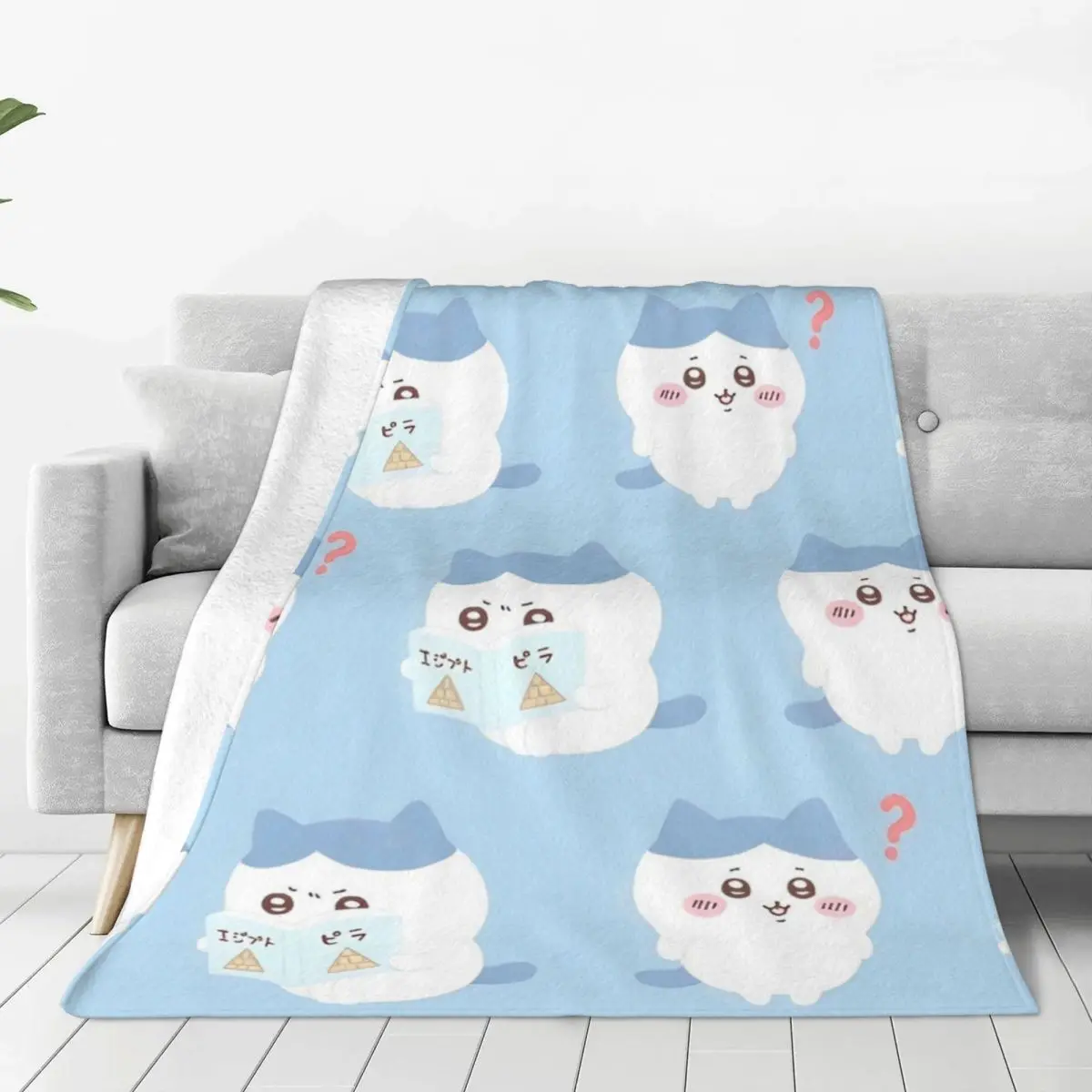 Chiikawa Thinking Blanket Super Warm Print Plush Bedding Throws For Bedroom Picnic Flannel Bedspread Bed Cover