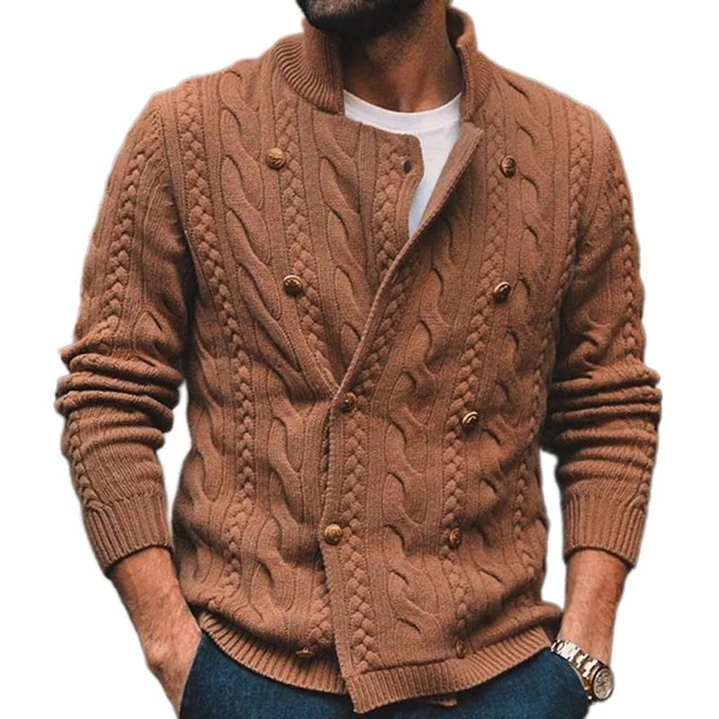 Men's Sweater Coat Autumn Winter Casual Solid Stand Neck Knitted Sweater LongSleeve Button Cardigan Sweaters Slim Warm Knitwears