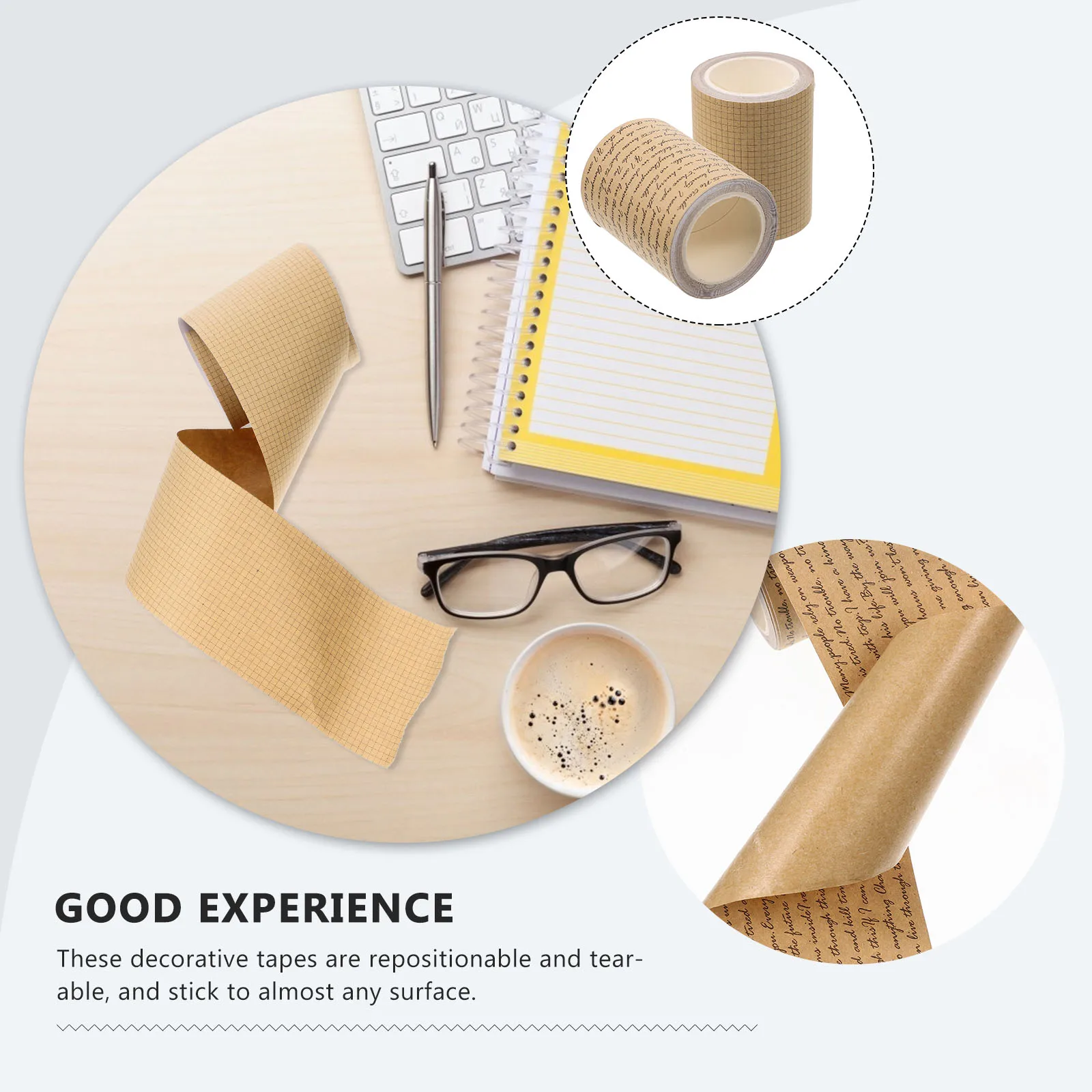 

2 Rolls Vintage Kraft Paper Tape Diy Scrapbook Decorative Adhesive Stationery Craft Brown Tape Multi-Purpose Tearable Journal