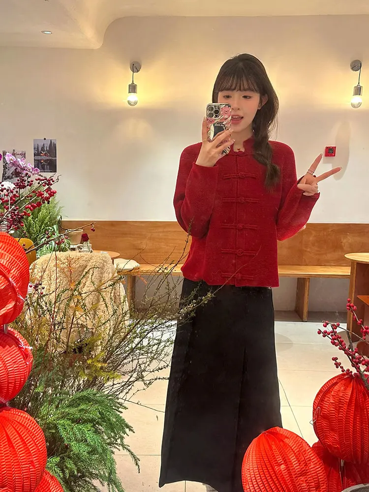 Cardigan ouvert tricoté chinois, vêtements d'extérieur décontractés, haut National rouge, Super beau, tendance de cette année, nouvelle collection