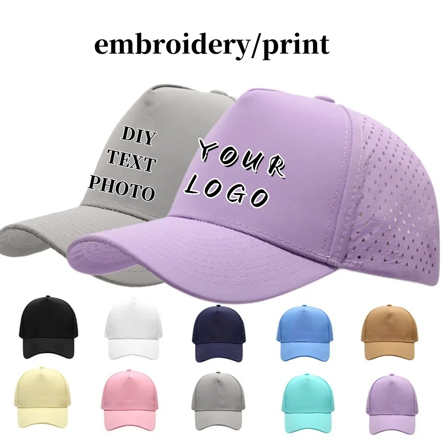 Custom Logo Water Proof Trucker Hat Summer Quick Drying Laser Cut Hole Solid Color Golf Baseball Cap Men Women Sun Hats Gorras
