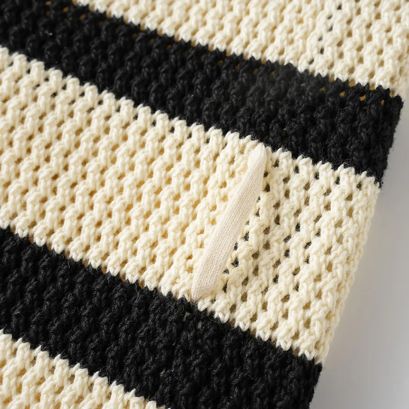 Dames gebreid katoenen vest met V-hals en lange mouwen Gestreept vest