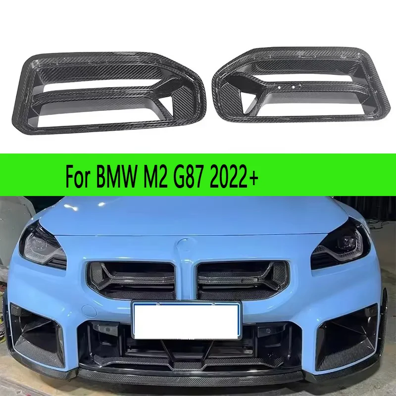 

For BMW M2 G87 2022+ CSL Style Dry Carbon Fiber Racing Grills Front Bumper Air Vent Cover Trim Foglamp Mesh Grill Frame