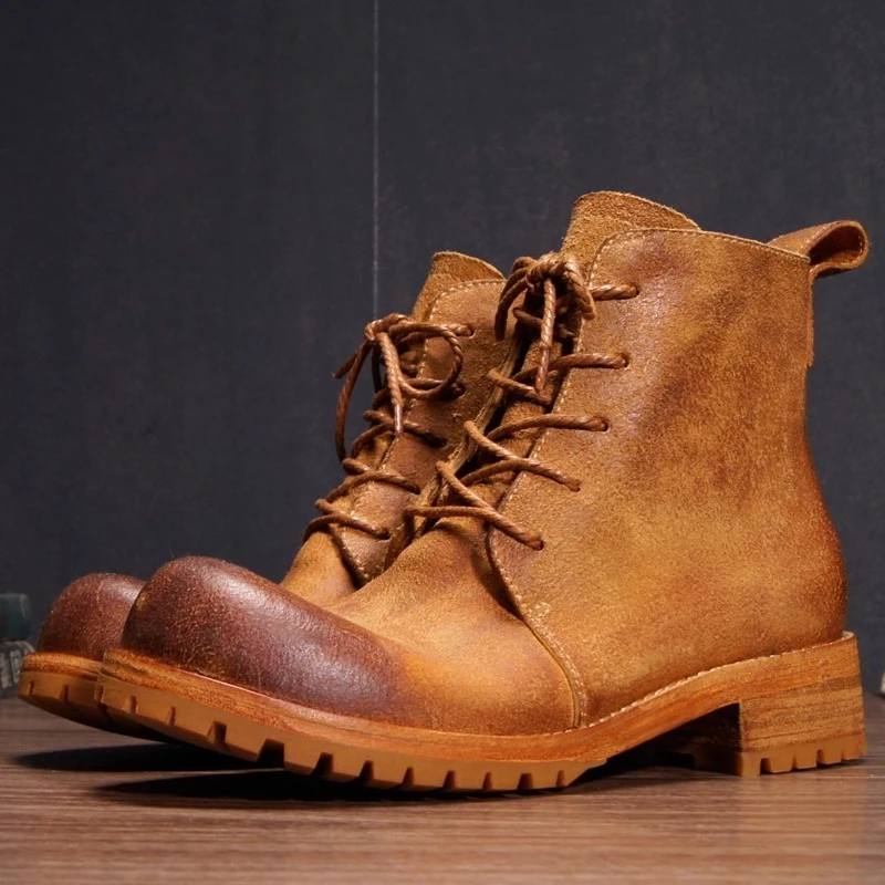 

Handmade Retro Ankle Desert Boots Men's Genuine Cow Leather Outdoor Chelsea Casual Western Motorcycle Boots Male High Top Shoes