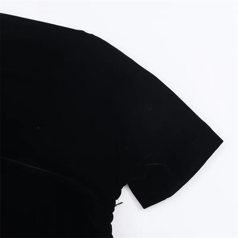 Robe longue noire en velours pour femmes, manches courtes, col asymétrique, élégante et élégante, nouvelle collection hiver 2025