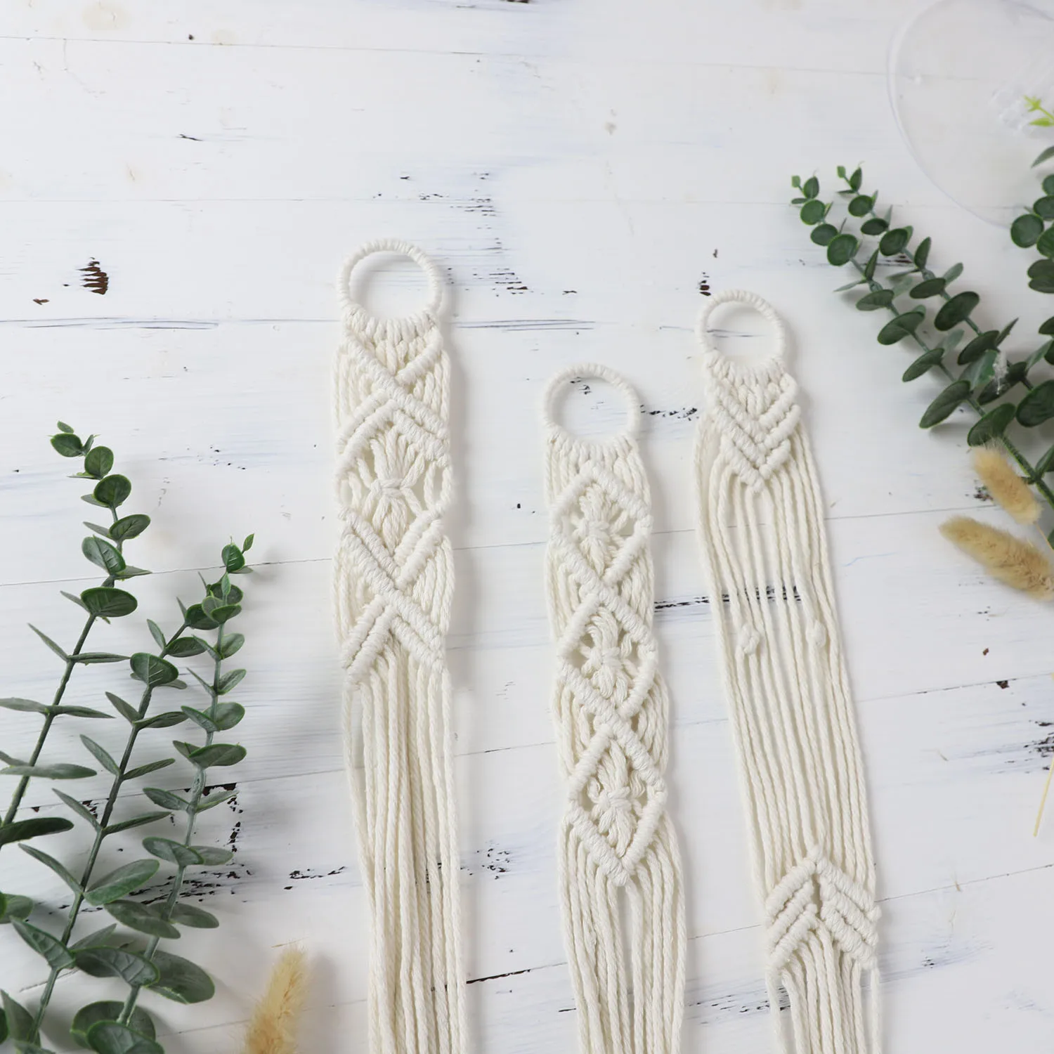 3 Stück Boho-Makramee-Pflanzenaufhänger, Wandbehang für Pflanzgefäße im Innen- und Außenbereich, Blumentopfseil für Heimdekoration – Detail 7