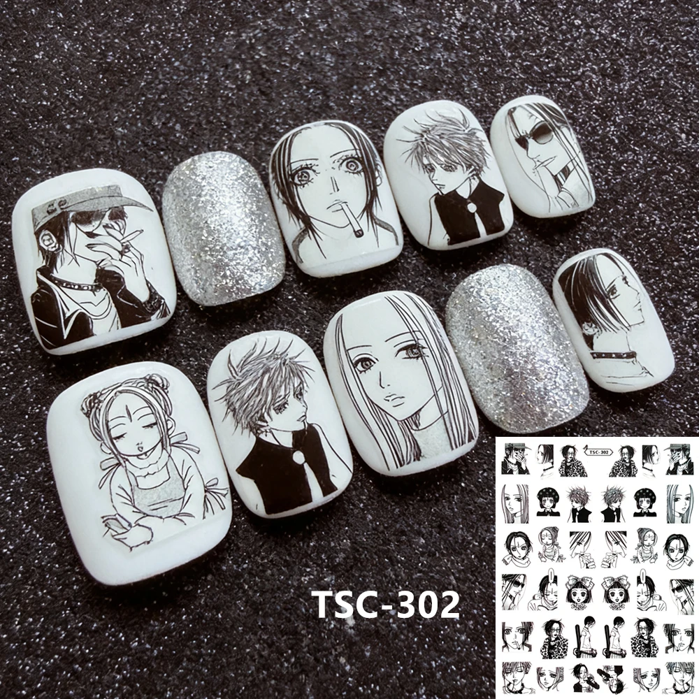 TSC-283 Black and white comic style3D Back glue Self-adhesive Nail art Nail sticker decoration tool Sliders For Nail Decals