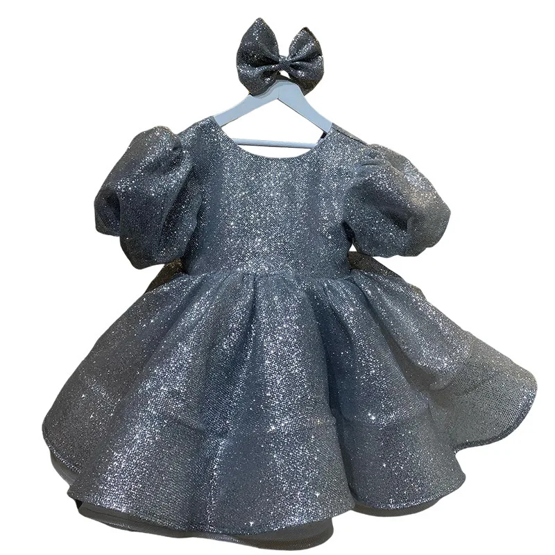 Girls Princess Dress for Birthday Party Sparkling Sequin Tutu with Puff Sleeves Large Bow Flower Girl Wedding Pageant Amazon FBA