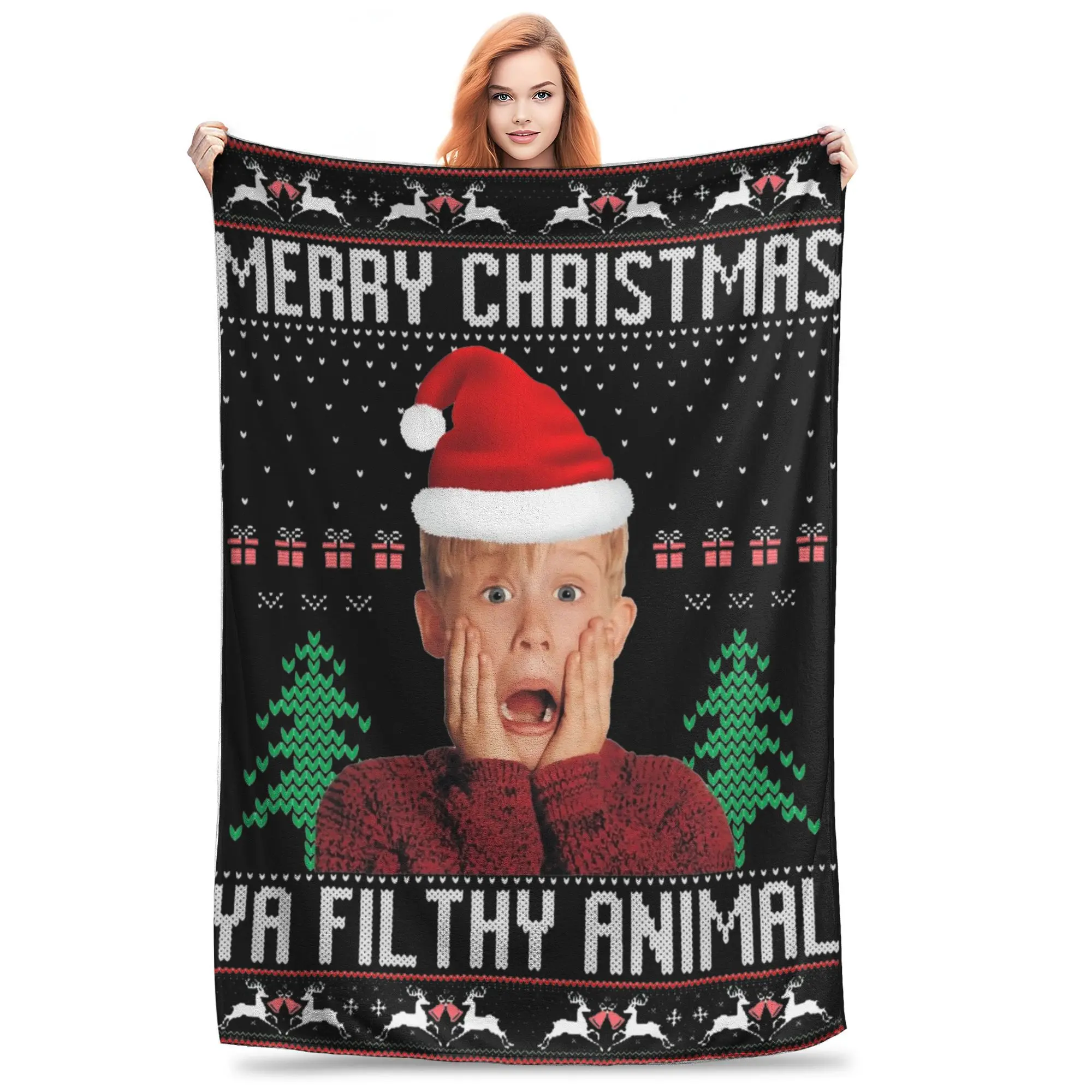 Funny Ugly Christma Home Alone Blanket Fleece Spring/Autumn   Multifunction Soft Throw Blankets for Sofa Travel Quilt