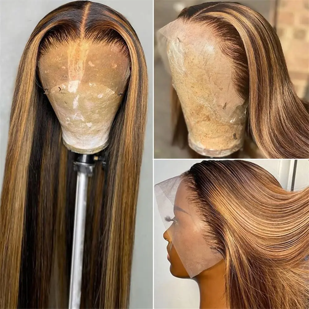 30 Zoll Highlight gerade Echthaar Perücke Ombre 13x4 honig blonde Spitze Frontal Perücken für Frauen Klavier braun gefärbte billige Perücke