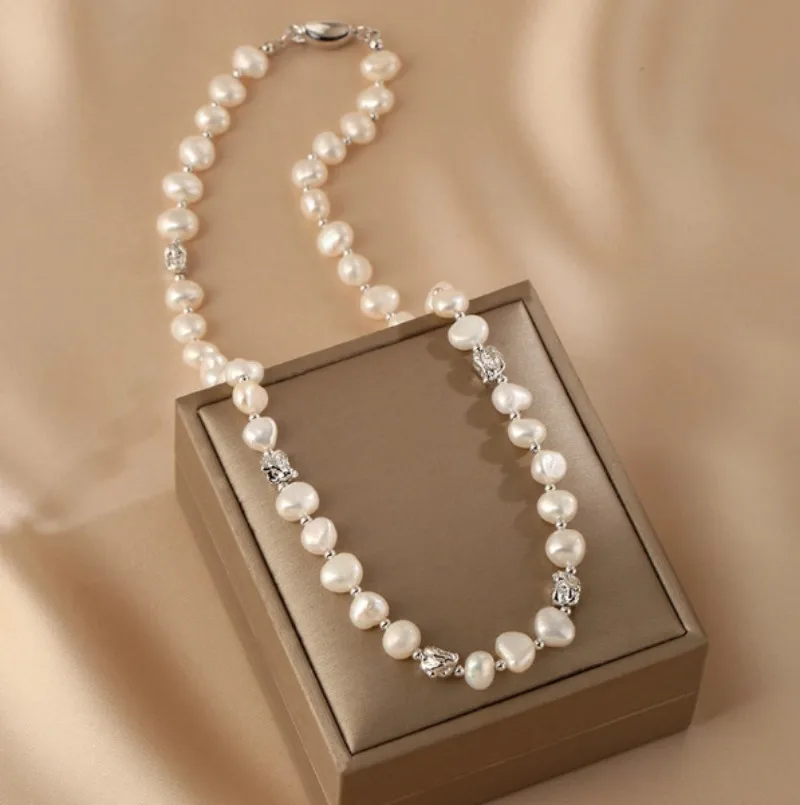 

Minar Dainty Natural Baroque Freshwater Pearl Beads Beaded Necklace for Women 14K Real Gold Silver Plated Copper Chain Chokers