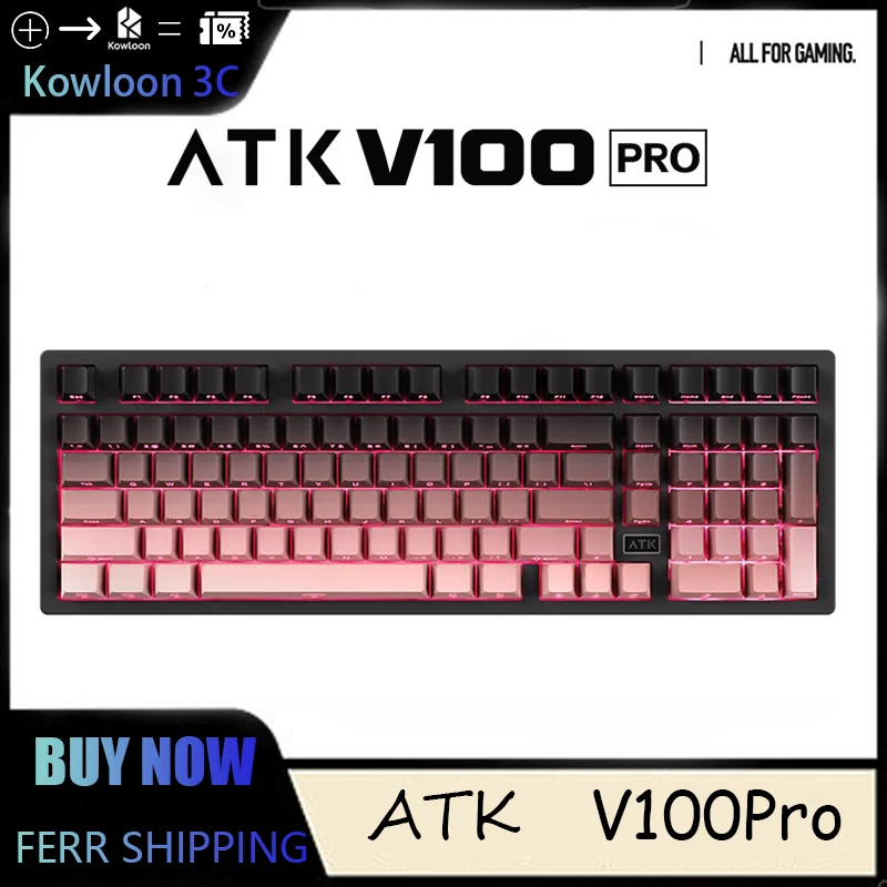 ATK V100 Mechanical Keyboard Semi-Aluminum Gaming Bluetooth/2.4G Tri-Mode Large Columns 1Ms Low Latency Ergonomic Design Office