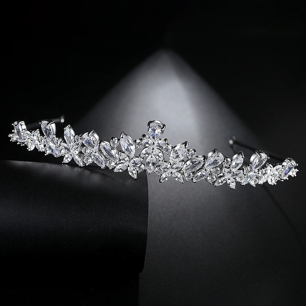 LUOTEEMI Cubic Zirconia Wedding Tiara For Brides Luxury Flower Bling CZ Crown For Women Queen Hair Jewellery Factory Wholesale