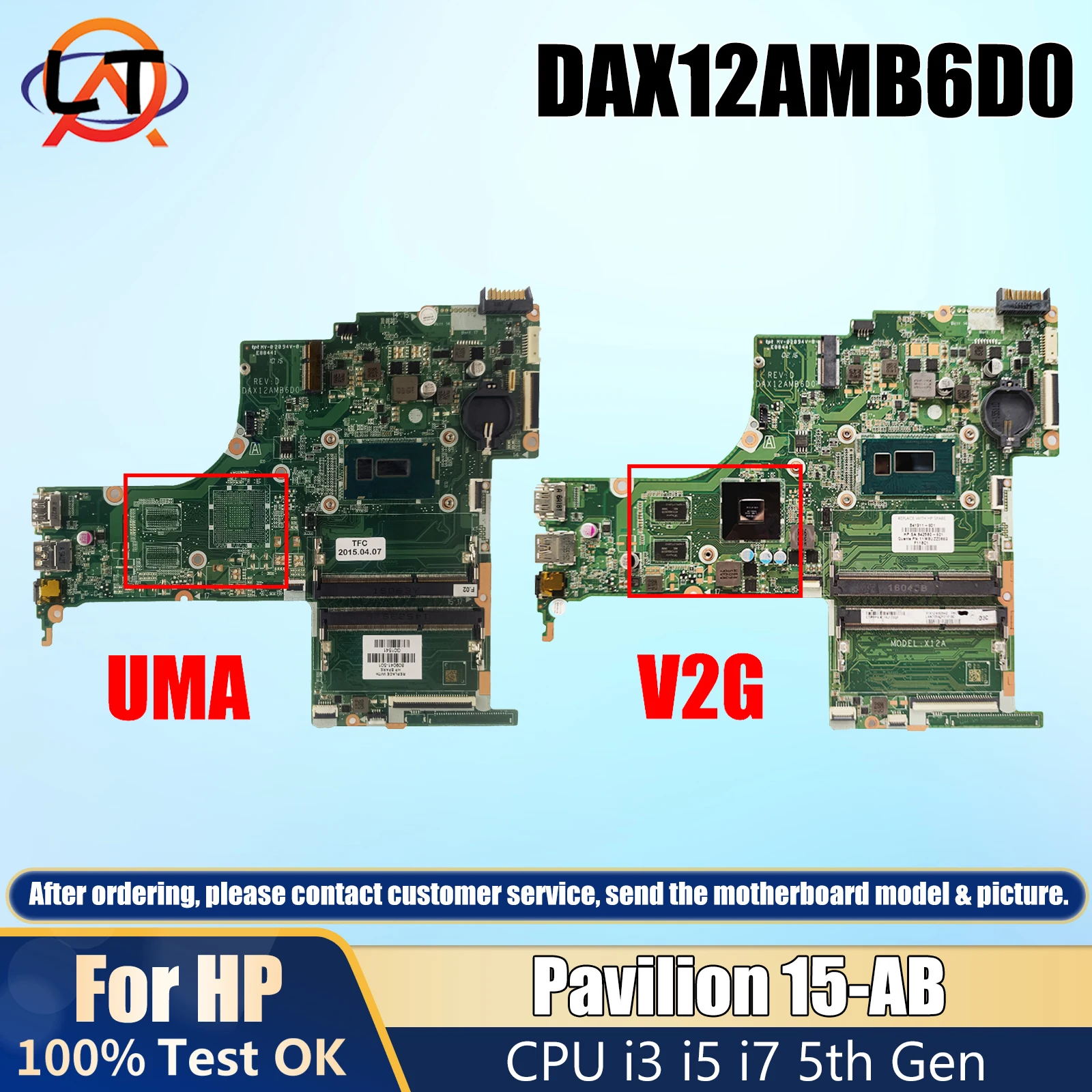 DAX12AMB6D0 For HP 15-AB Notebook Mainboard 823917-501 809040-501 Laptop Motherboard With i3 i5 i7 5th Gen CPU 940M 2G