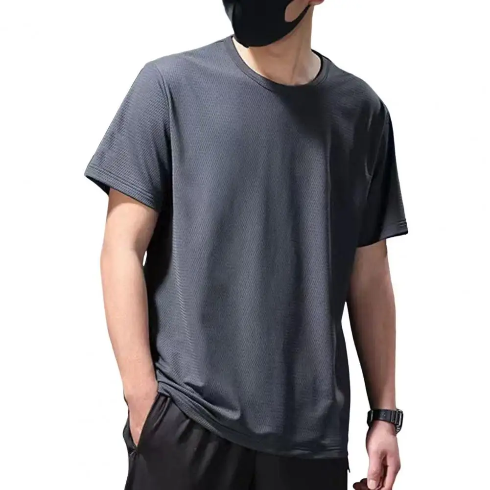 Men Three-dimensional Cut T-shirt Breathable Quick Dry Men's Summer T-shirt with Stretchy Mesh Fabric Soft Solid for Sports